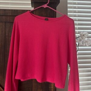 SHEIN Hot Pink Ribbed Long Sleeve Top